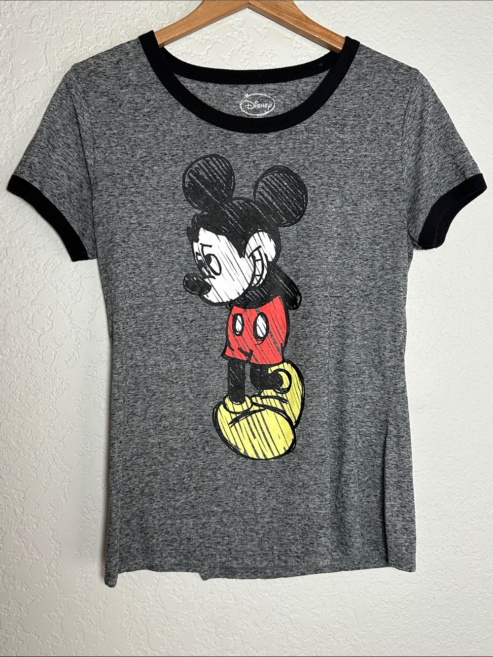 WDW Disney Grey Black Bashful Mickey Mouse Sketch Tee Retro Women’s Cut Size XL
